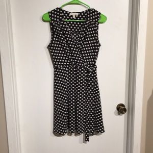 Polka dot faux wrap dress
